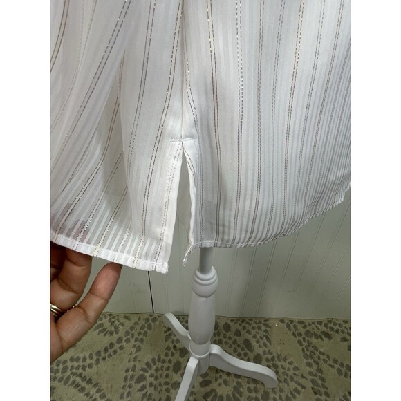 NWT Soft Surroundings Xenia Ruffle Top Sz Med White & Gold Metallic Thread Party - Picture 12 of 13